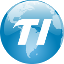 Símbolo da empresa - Um globo azul com as iniciais TI